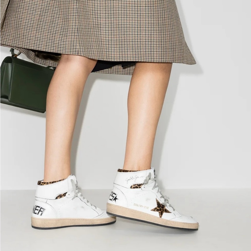Golden Goose White and Leopard Print - Sky-Star high-top sneakers
